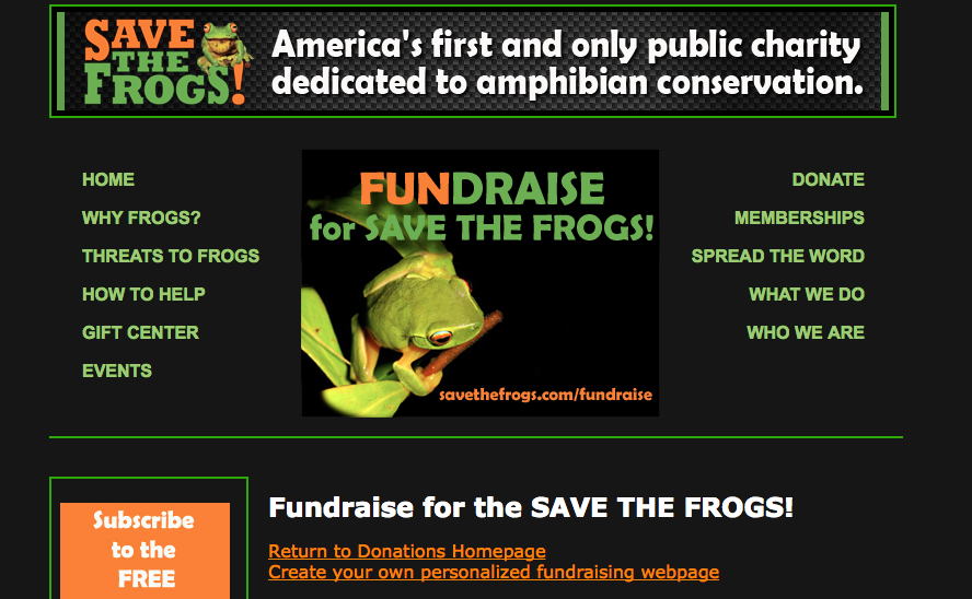 Option to “Fundraise” on Save The Frogs Website