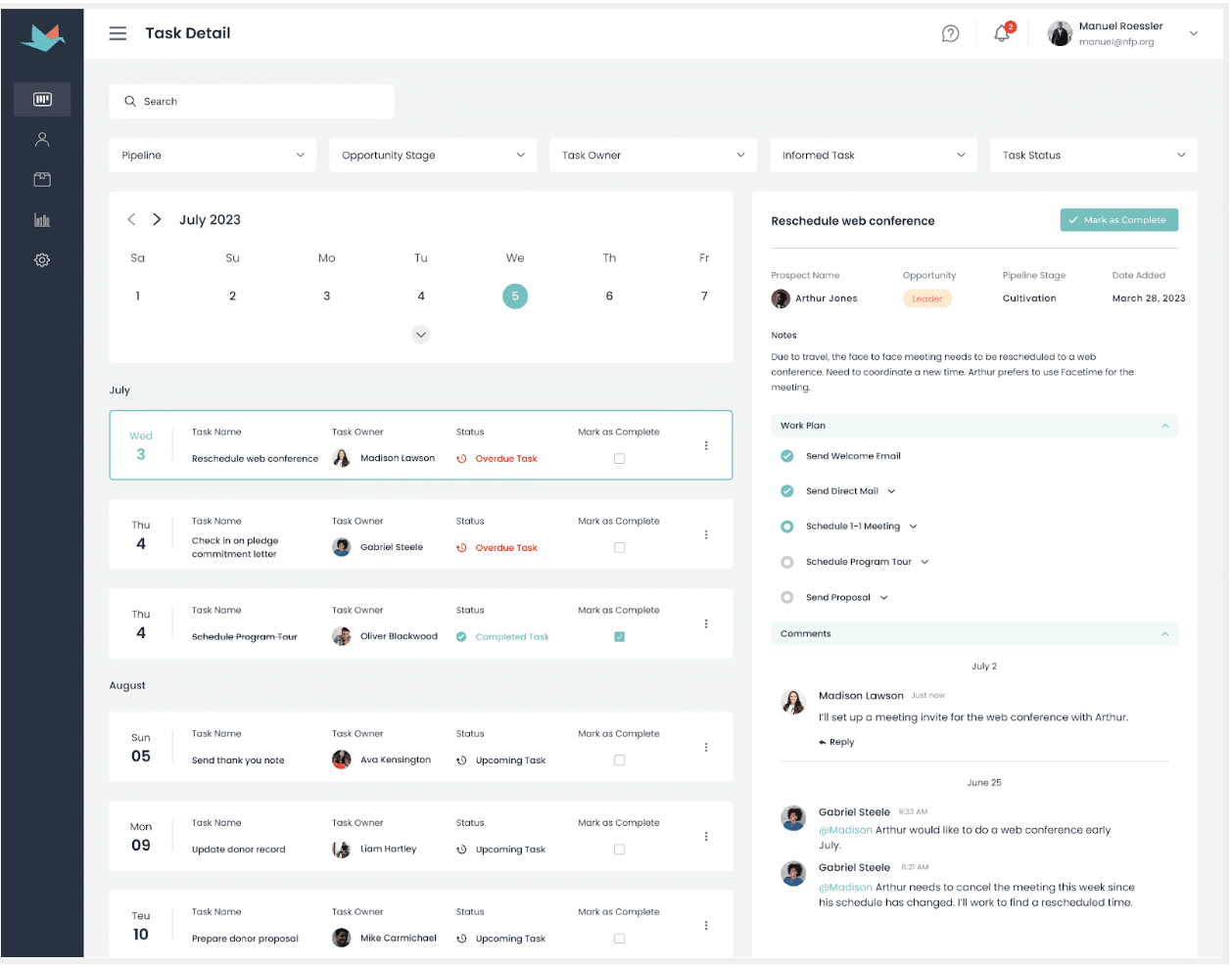 nonprofit crm tasks
