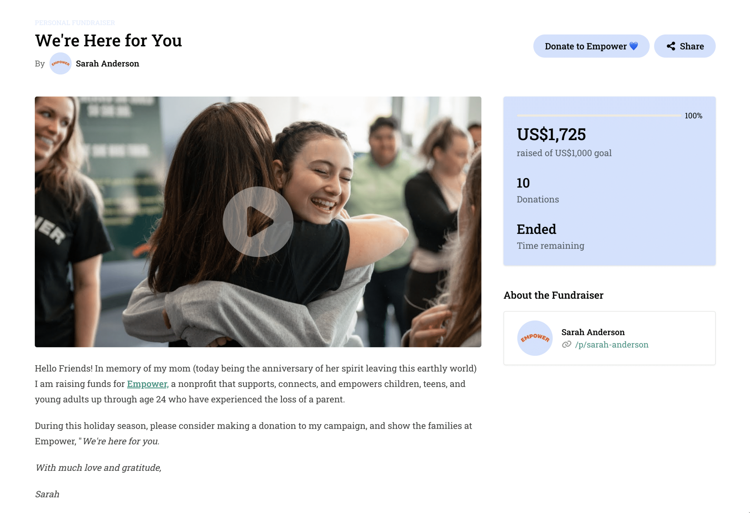 peer-to-peer fundraising page