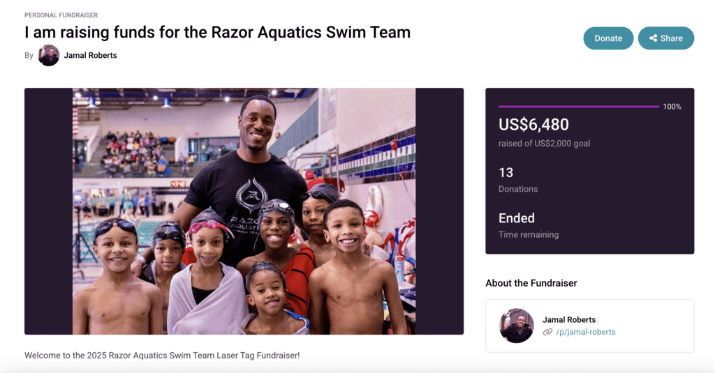 peer-to-peer fundraising personal page