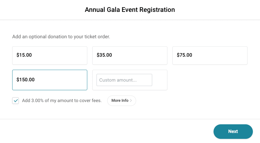 event ticketing forms with online donations