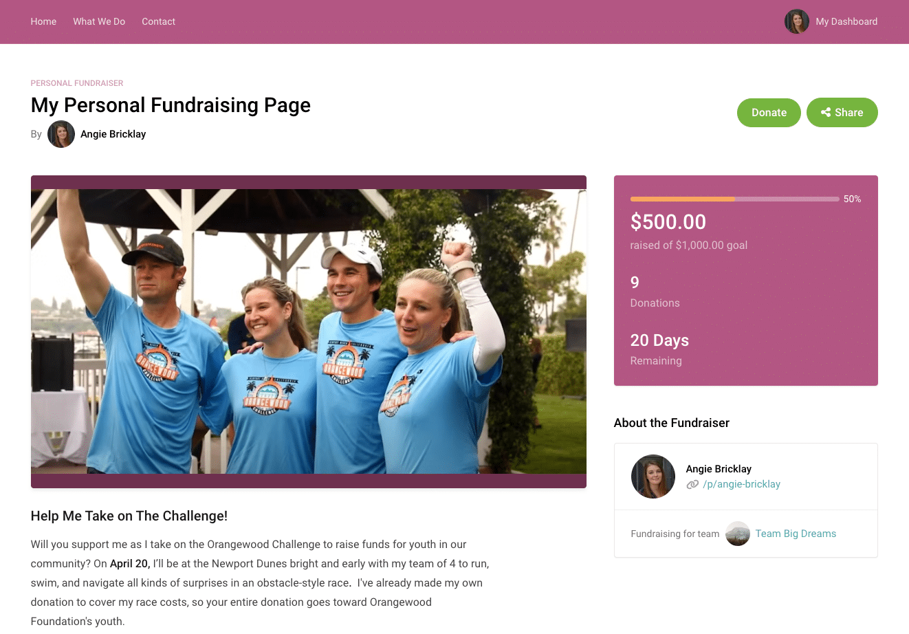 peer to peer fundraising personal page