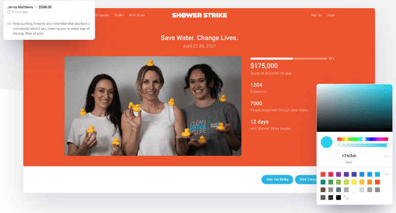sample drag-and-drop builder to build your fundraising website