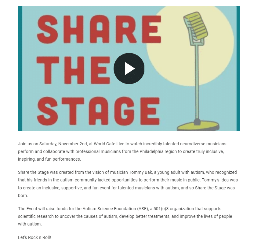 Share the Stage Fundraising Campaign Page