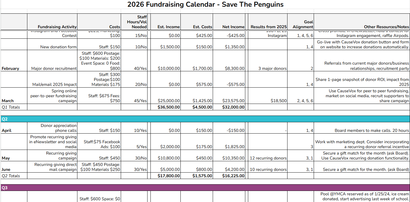 2026 fundraising calendar