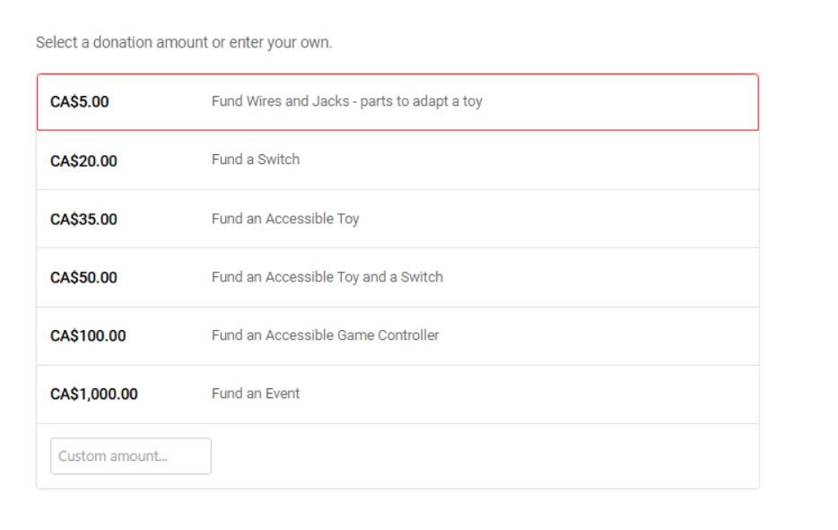 Neil Squire’s Hacking for the Holidays Campaign Donation Tiers