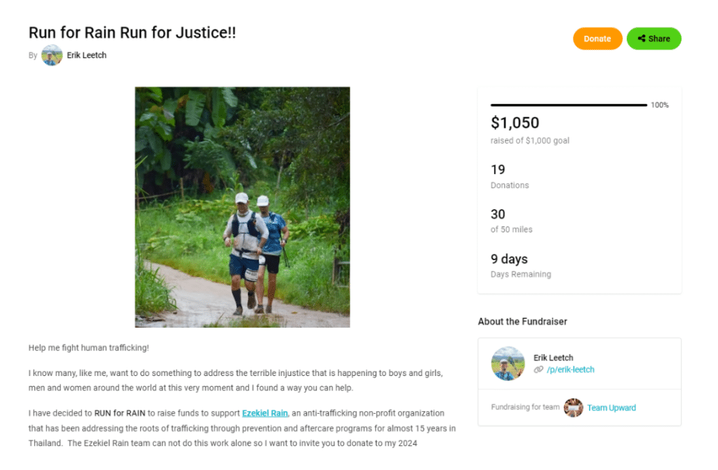Run for Rain Justice Fundraising Campaign Page