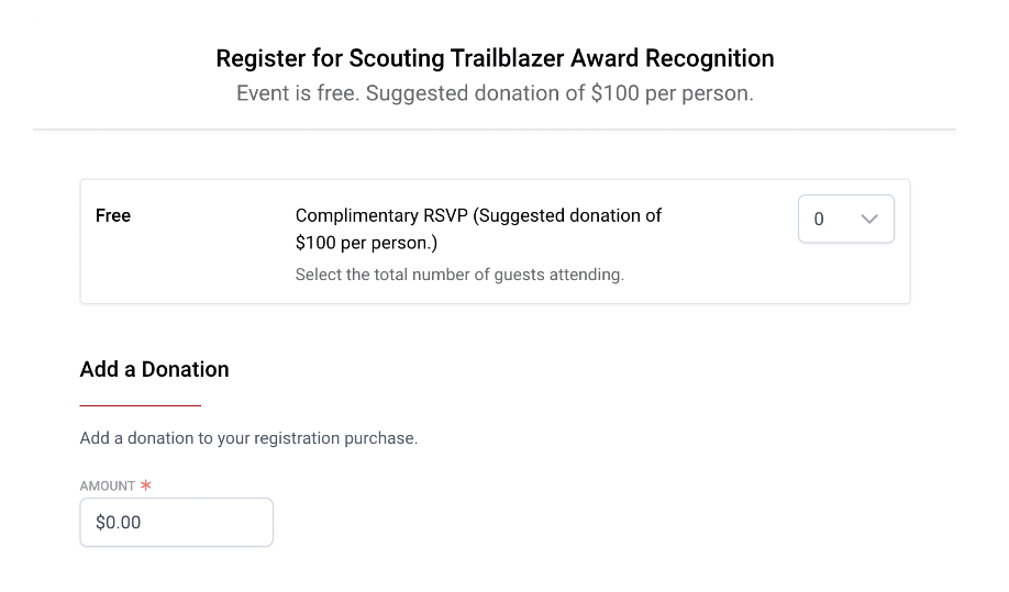 Flexible nonprofit registration form with option to make suggested donation