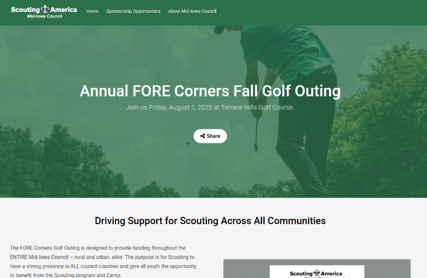 Scouting America’s Annual FORE Corners Fall Golf Outing hosted on CauseVox