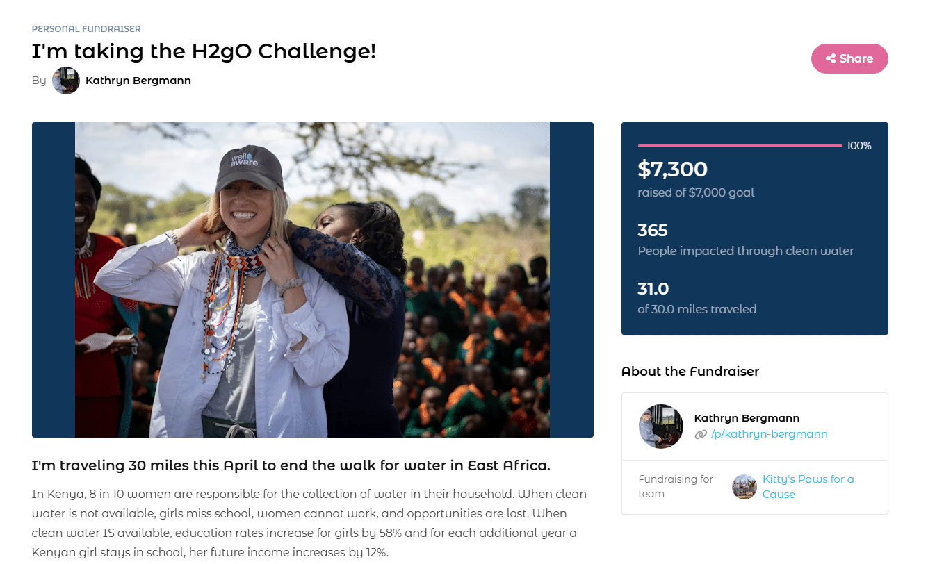 Example of a participant taking the H2gO challenge