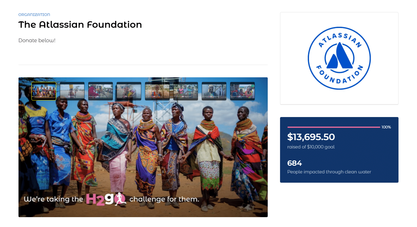 The Atlassian Foundation's H2gO's challenge campaign page