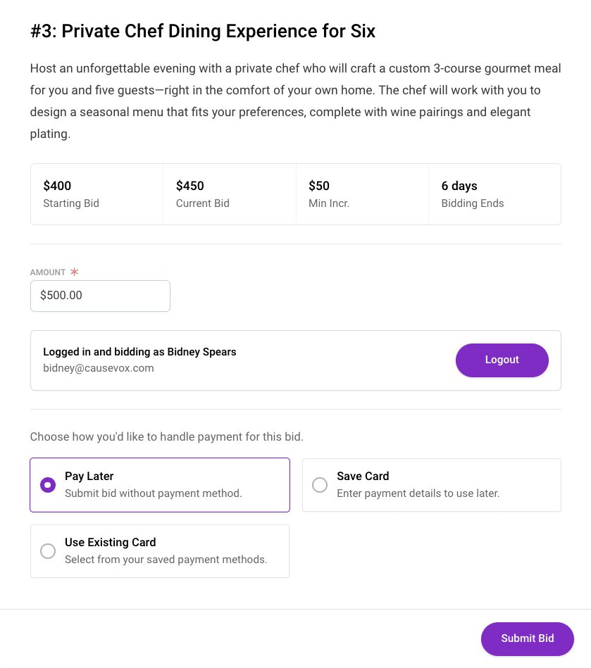 auction bidding form