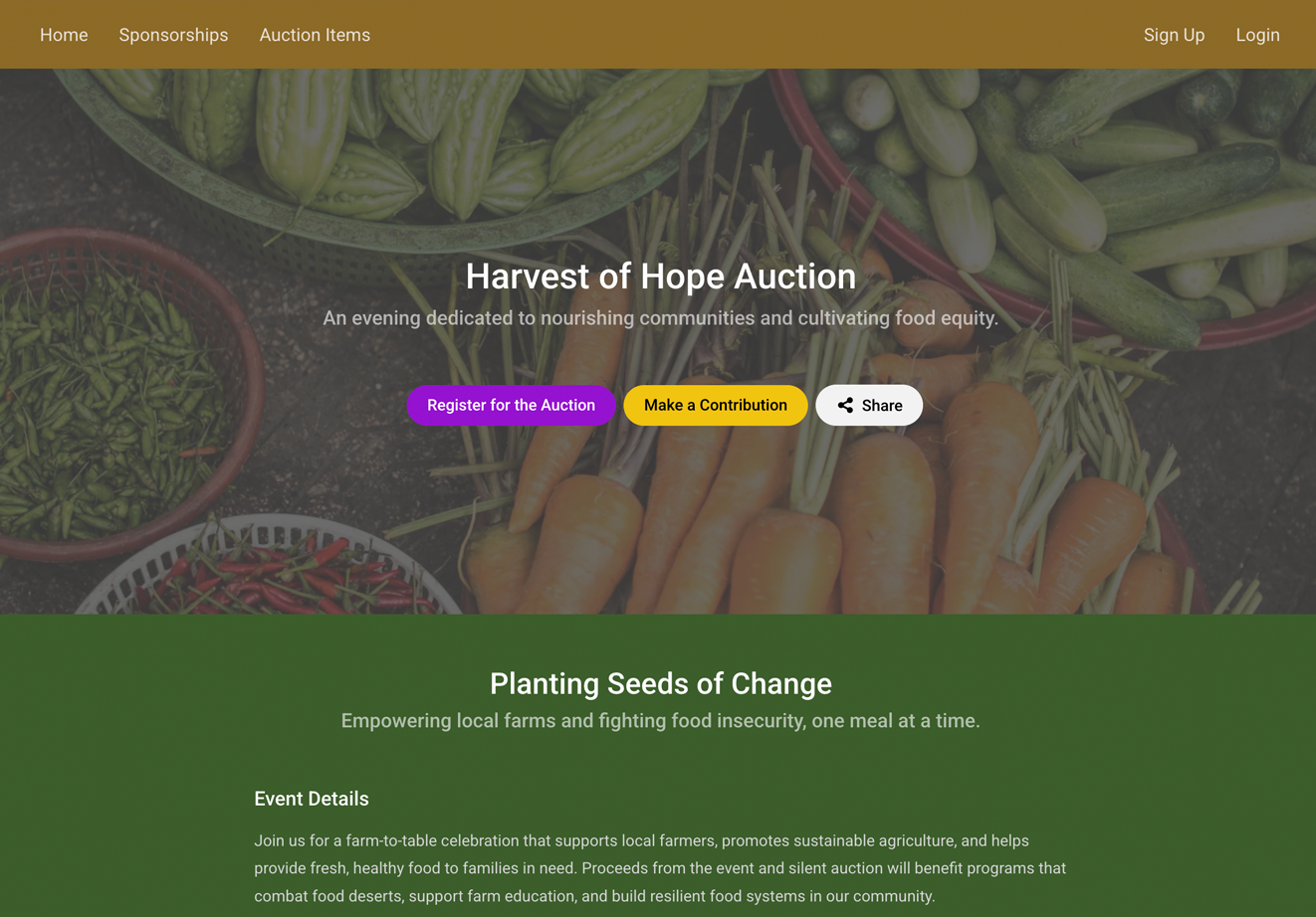silent auction example home page